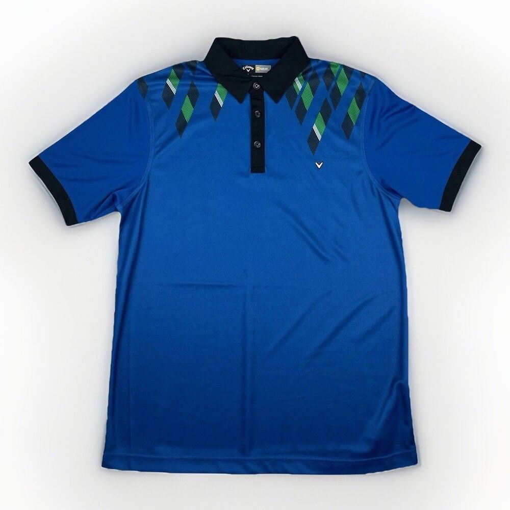 Callaway Opti Dri-Fit Golf Polo Mens Medium Blue Black Short Sleeve Shirt Pro
